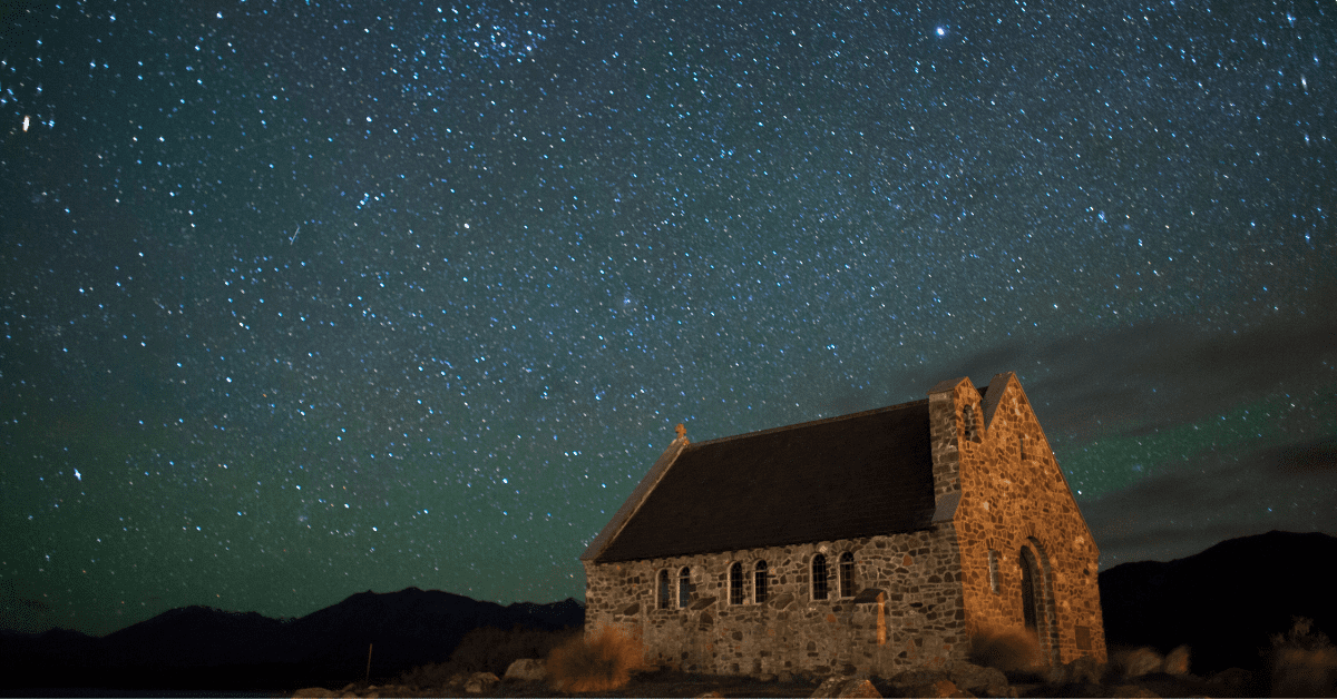 old church under the night stars