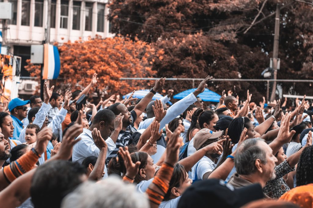 people gathering in the street