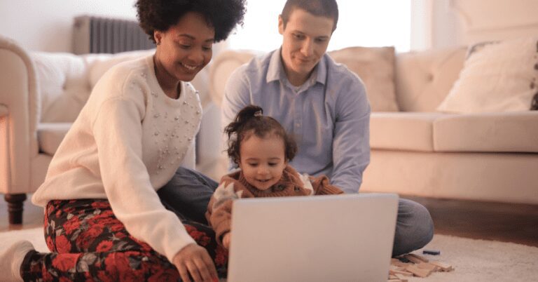 family and laptop