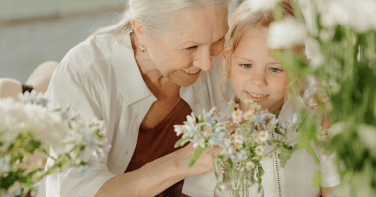 A grandma and granddaughter.
