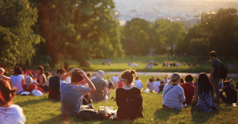 People sitting on grass