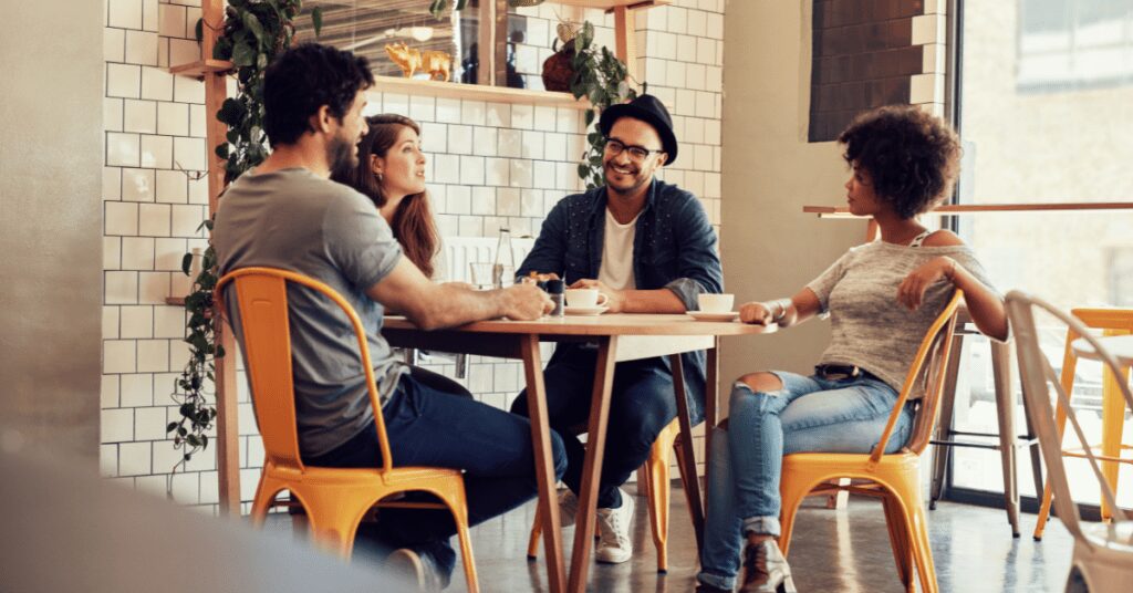 People in coffeeshop seated.