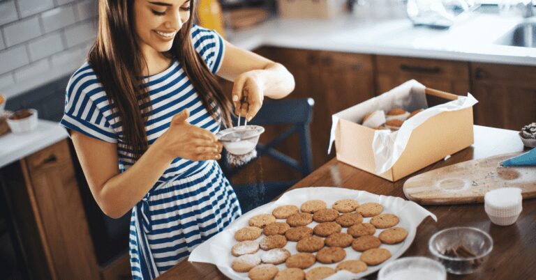 Woman making cookies.