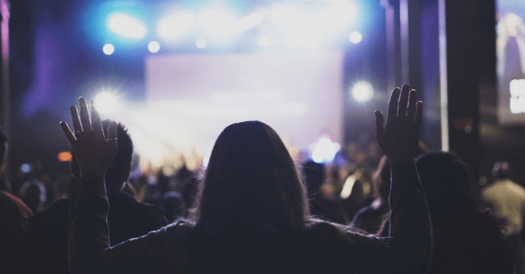 Worshippers seen from the back during a service.