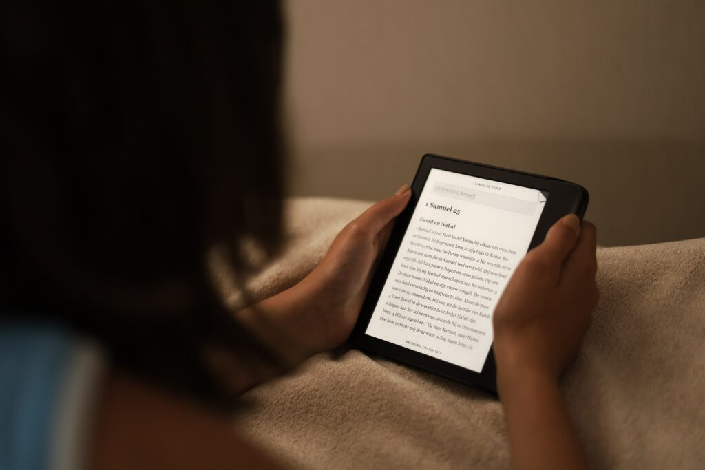 woman reading from an ebook