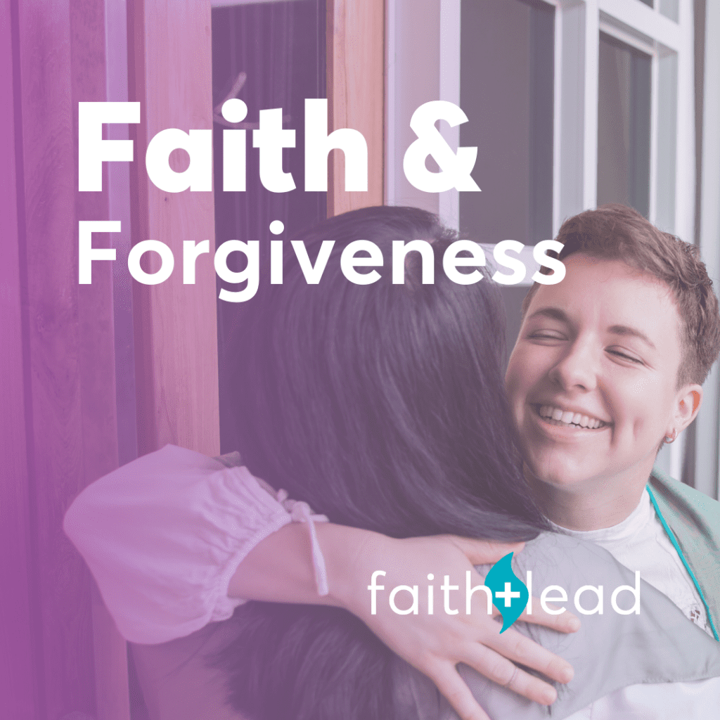 Monthly graphic for January, focusing on faith & forgiveness featuring an image of friends embracing