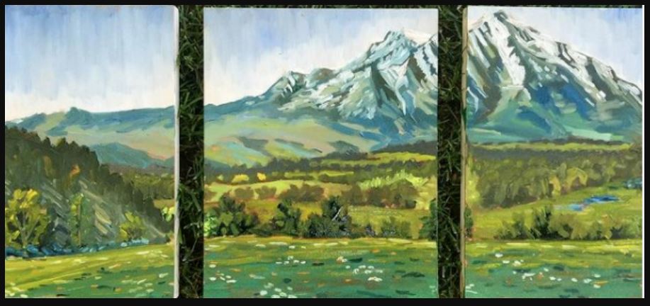 Triptych painting - "Mount Sorpris"; © John Knife Sterner.