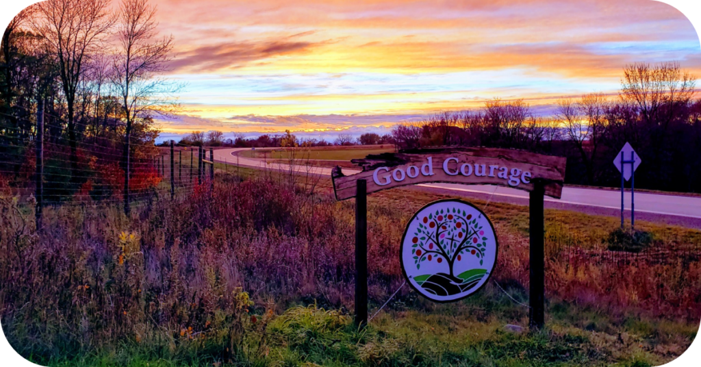 Entrance sign to Good Courage Farm