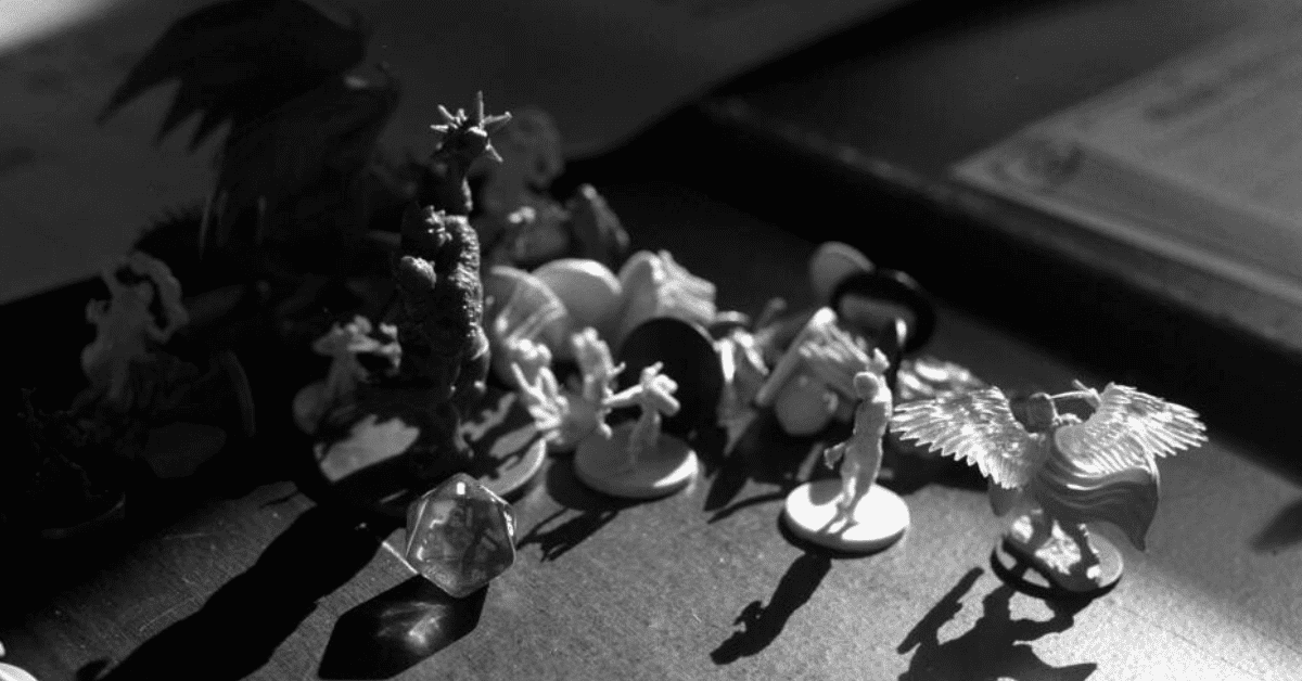 black and white dungeons and dragons pieces