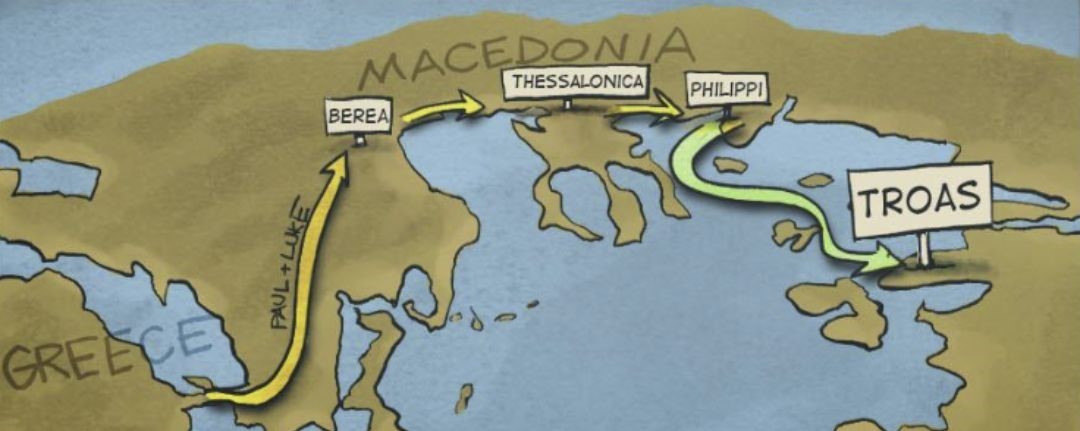 An animated map of the Aegean Sea and surrounding region, as the setting of events occurring in the book of Acts