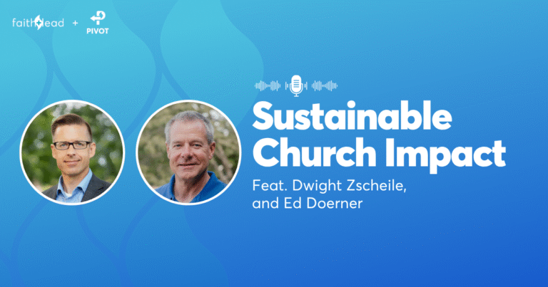 Pivot Podcast | Episode 127. Image description reads: Sustainable Church Impact Feat. Dwight Zscheile, and Ed Doerner