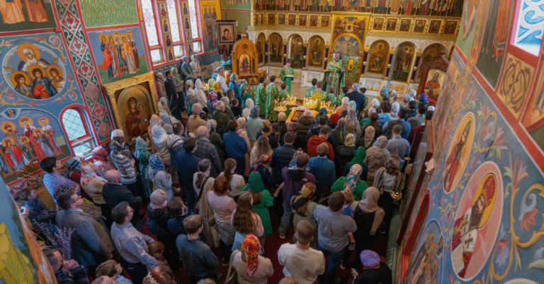 photo of a crowded Russian Orthodox church