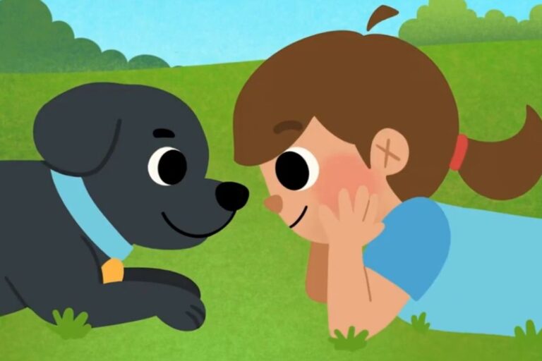 Drawing of a girl and her dog, Kirby