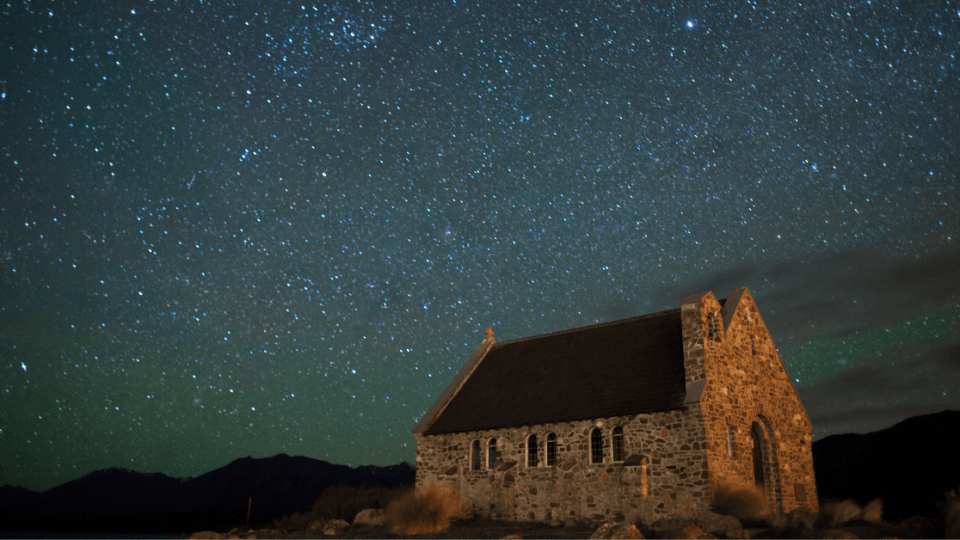 old church under the night stars